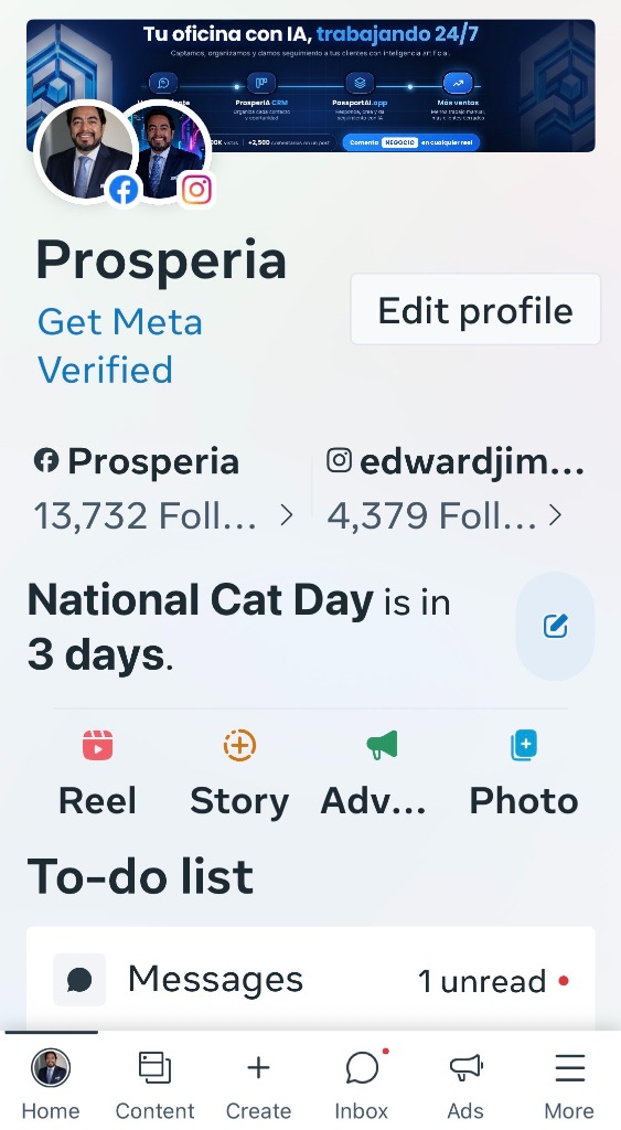 Facebook de ProsperIA con más de 13,700 seguidores
